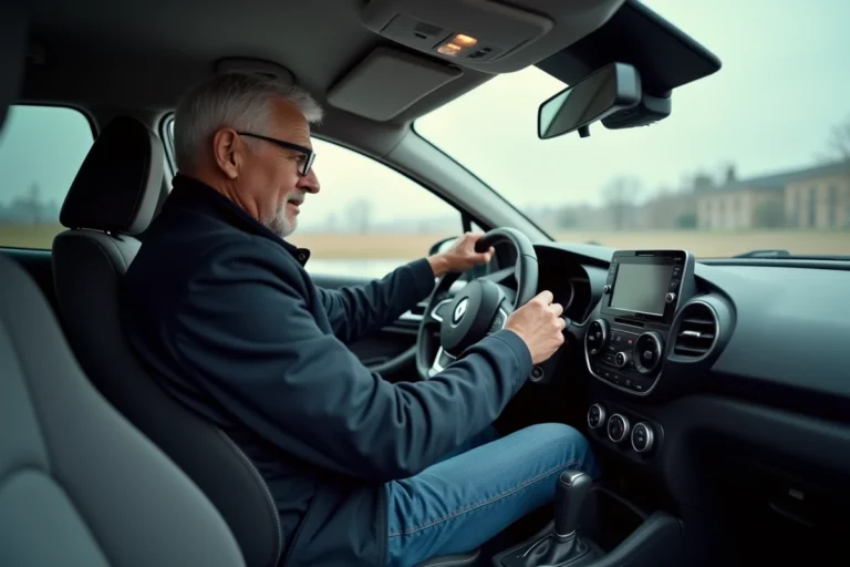 Conducteur examinant le combiné de commande de clignotants et feux automatiques dans une Renault Clio 4