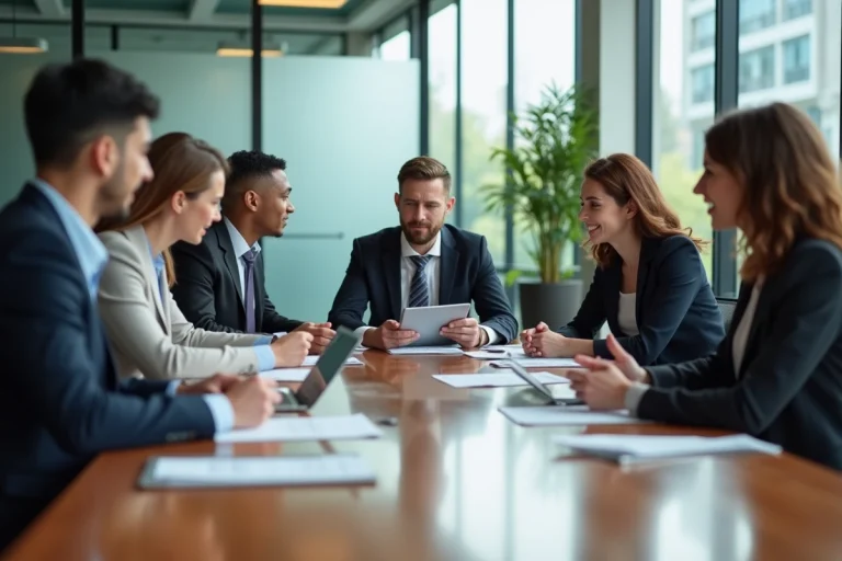 Groupe de professionnels en réunion dans un bureau moderne