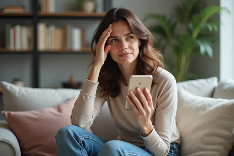 Femme se regardant le cuir chevelu dans un miroir à la maison