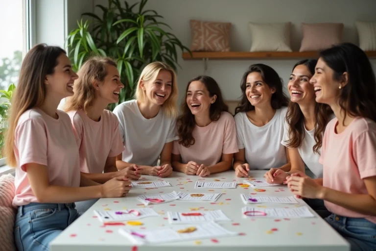 Groupe de six femmes riant autour d'une table de cuisine