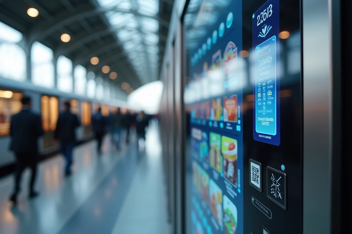 Interface tactile d'un distributeur automatique nouvelle génération en gare avec paiement sans contact
