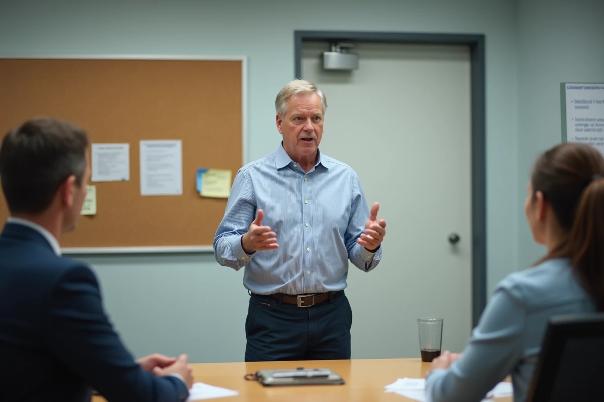 Homme en réunion dans une salle de conférence