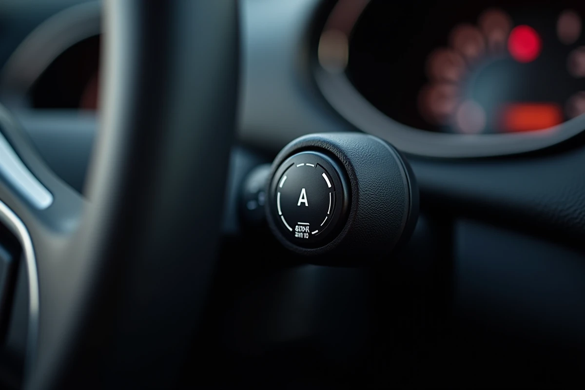Gros plan sur le sélecteur de feux automatiques sur le combiné de commande de la Renault Clio 4